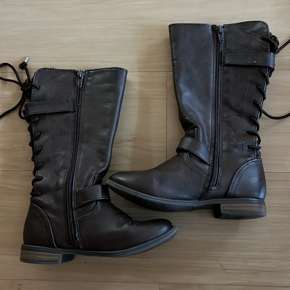 GIRLS BROWN WESTERN STYLE BOOTS SIZE 12 KNEE LEGNTH